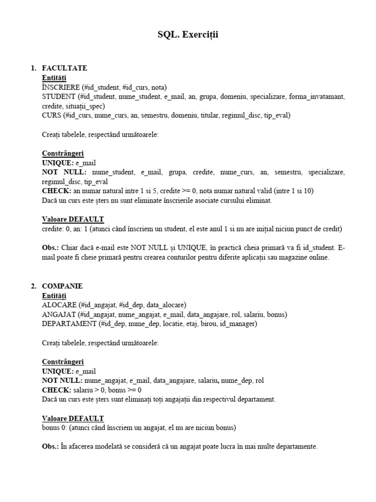 SQL 4 - Exercitii | PDF