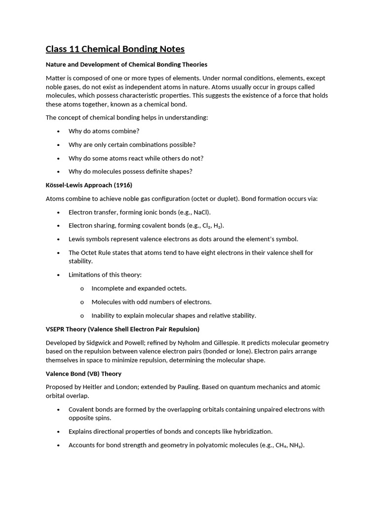 Class 11 Chemical Bonding Notes | PDF | Ionic Bonding | Ion
