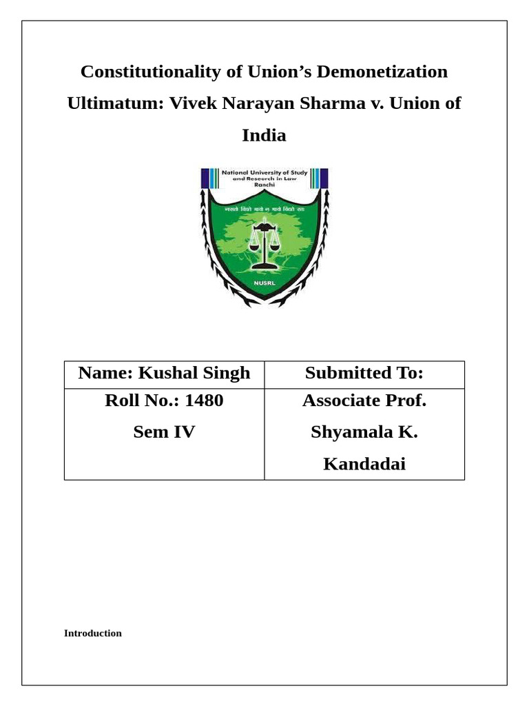 Constitutionality of Union | PDF | Reserve Bank Of India | Legal Tender