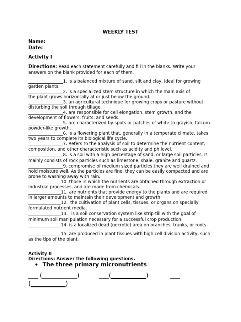 Weekly Test on Soil and Plant Biology | PDF