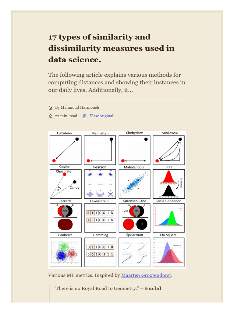 17 Types of Similarity and Dissimilarity Measures Used in Data Science ...