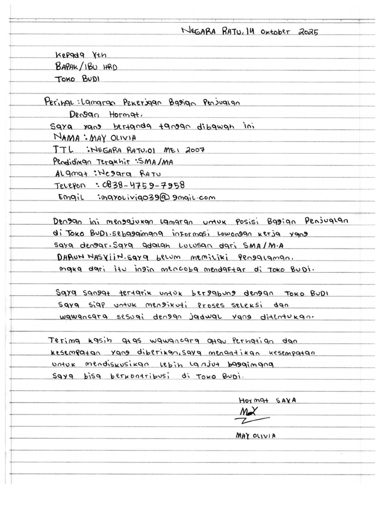 Surat Lamarn May Olivia | PDF