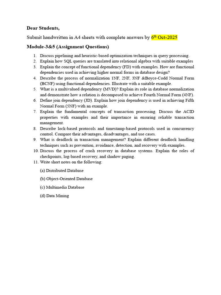 Database Assignment Questions 2025 | PDF