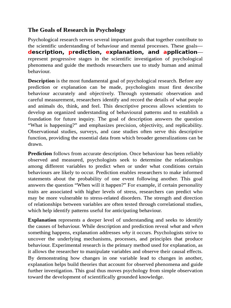 Goals of Psychological Research Explained | PDF | Psychology | Prediction