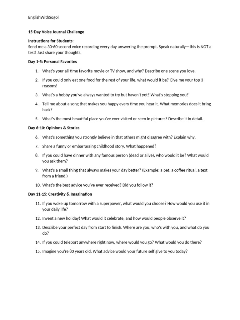 15-Day Voice Journal Challenge Guide | PDF
