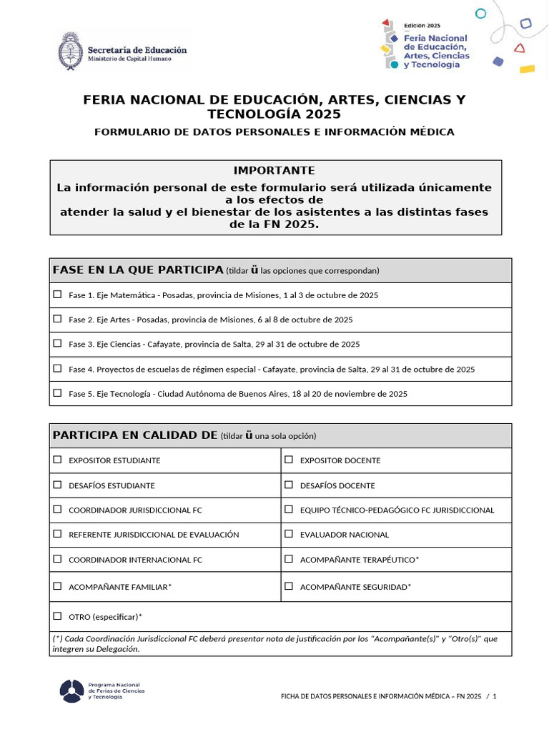 Ficha Datos Personales y Médica FN 2025 - Todas Las Fases | PDF ...