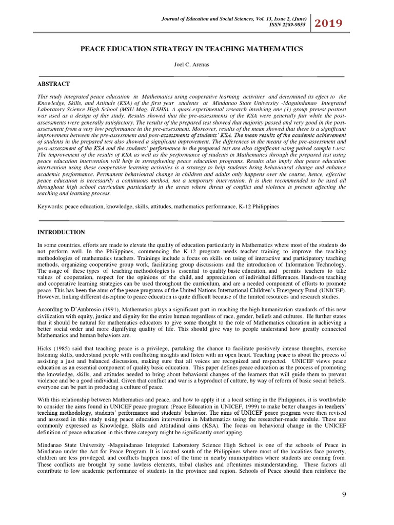 Peace Education Strategy in Teaching Mat | PDF | Curriculum | Teacher ...