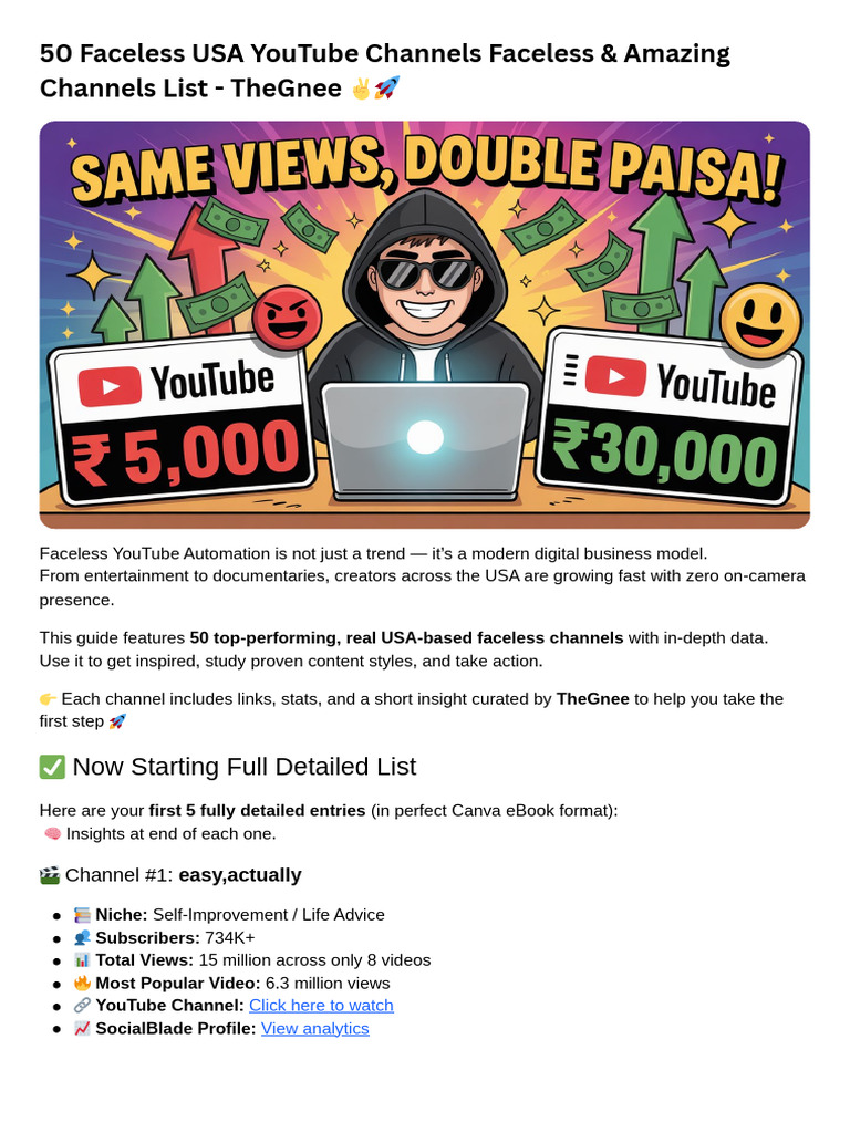 50 Top Faceless YouTube Channels | PDF | You Tube