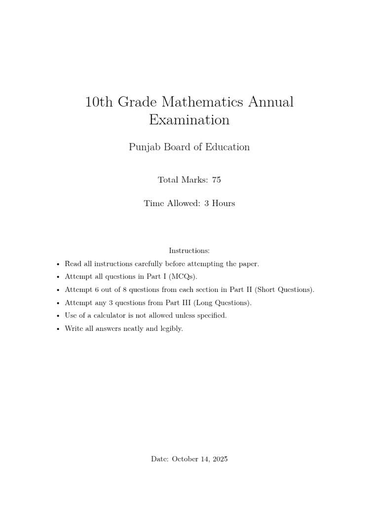 10th Grade Math Exam Guide | PDF | Quadratic Equation | Mathematics