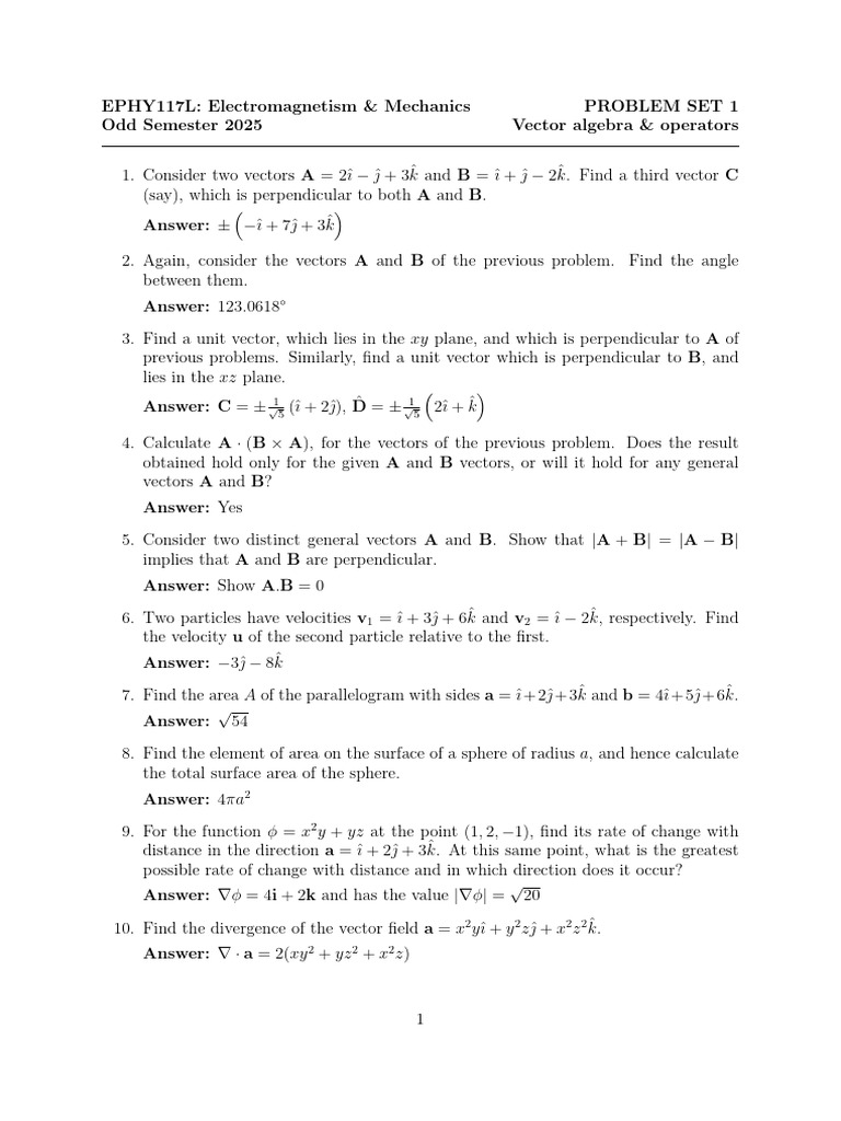 Electromagnetism Mechanics Problem Set | PDF | Euclidean Vector | Area