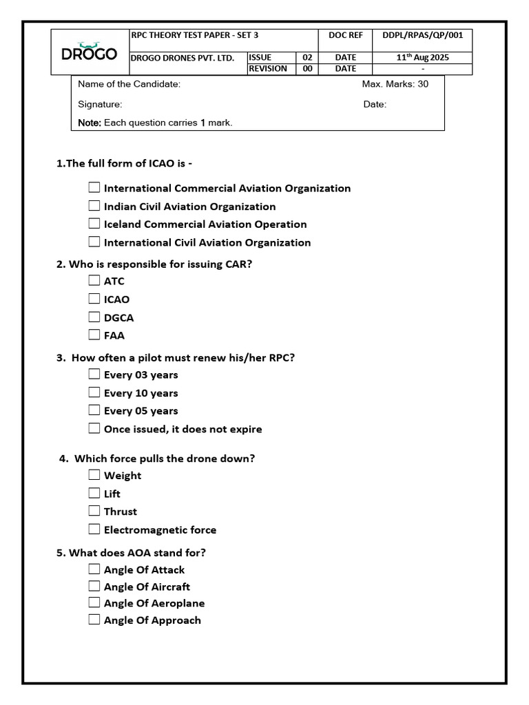 RPC Theory Test Paper for Drones | PDF | Flight Control Surfaces | Earth