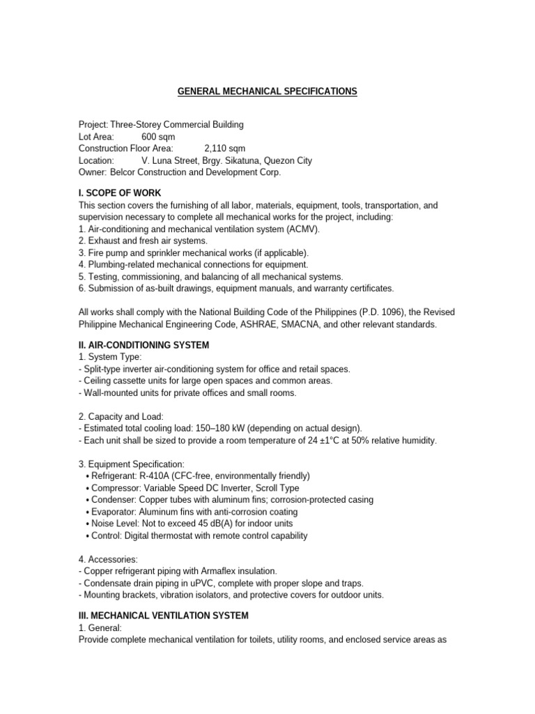 Mechanical Specs for Commercial Building | PDF | Duct (Flow) | Air ...