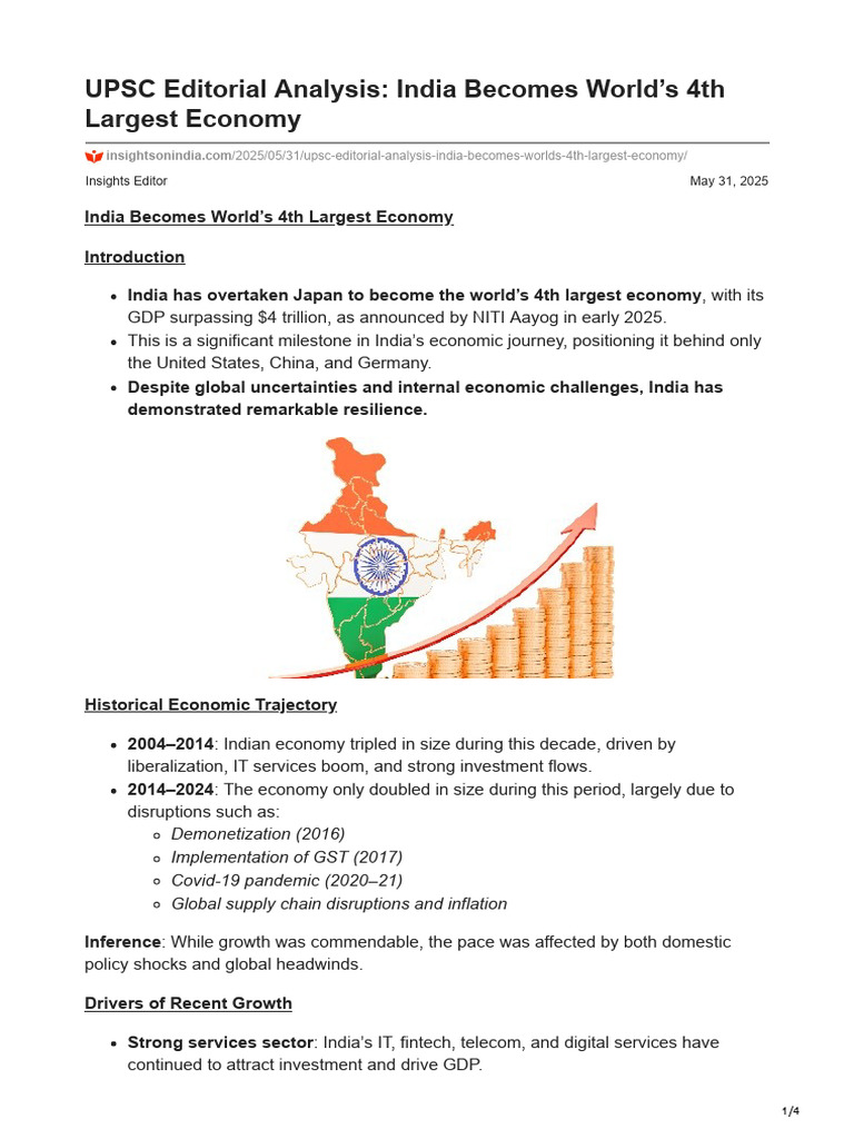 India Becomes 4th Largest Economy | PDF | Gross Domestic Product ...
