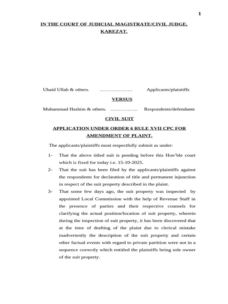 Amendment Application in Civil Suit | PDF | Lawsuit | Judiciaries
