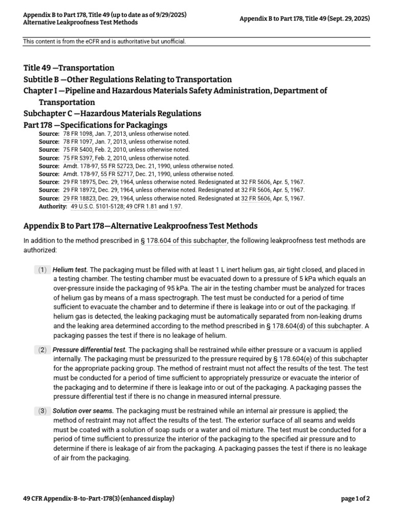 Appendix B To Part 178 - Title 49 (Up To Date As of 9-29-2025) | PDF ...