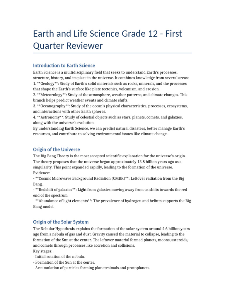 Grade 12 Earth Science First Quarter Review | PDF | Earth | Plate Tectonics