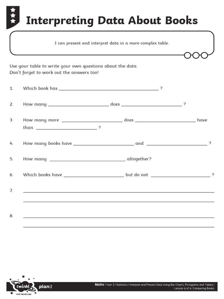 Activity Sheet - Interpreting Data About Books - Higher Ability | PDF