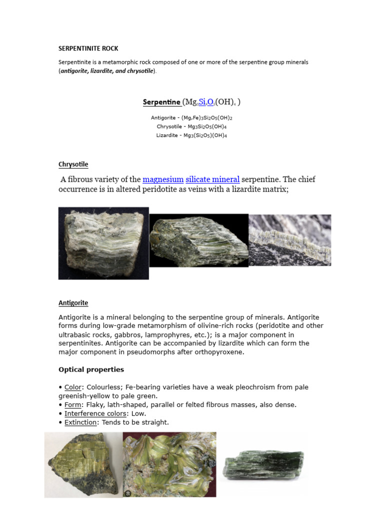 Overview of Serpentinite Rock Types | PDF