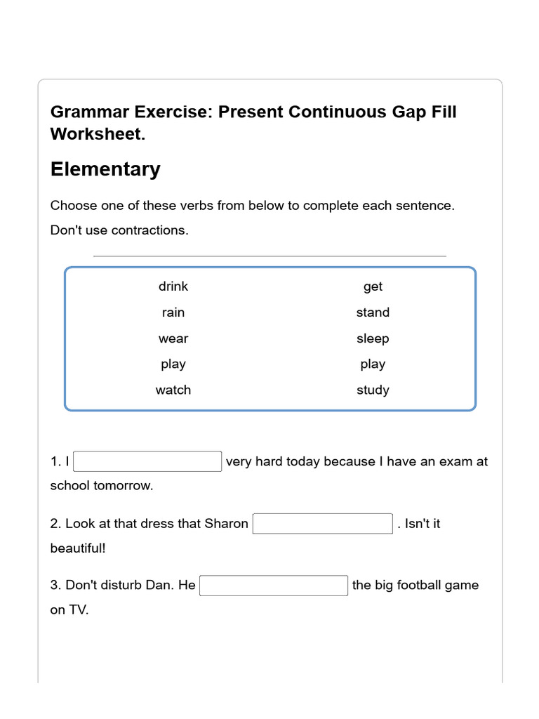 Present Continuous Gap Fill Worksheet | PDF