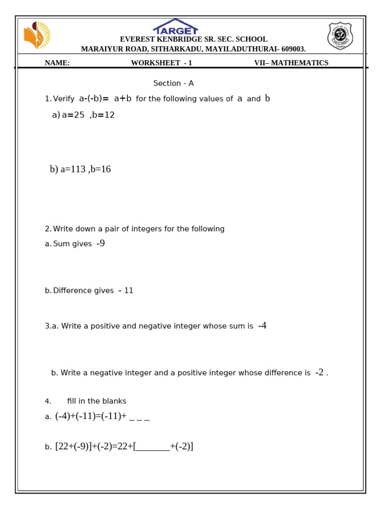 New Worksheet 7th Class | PDF