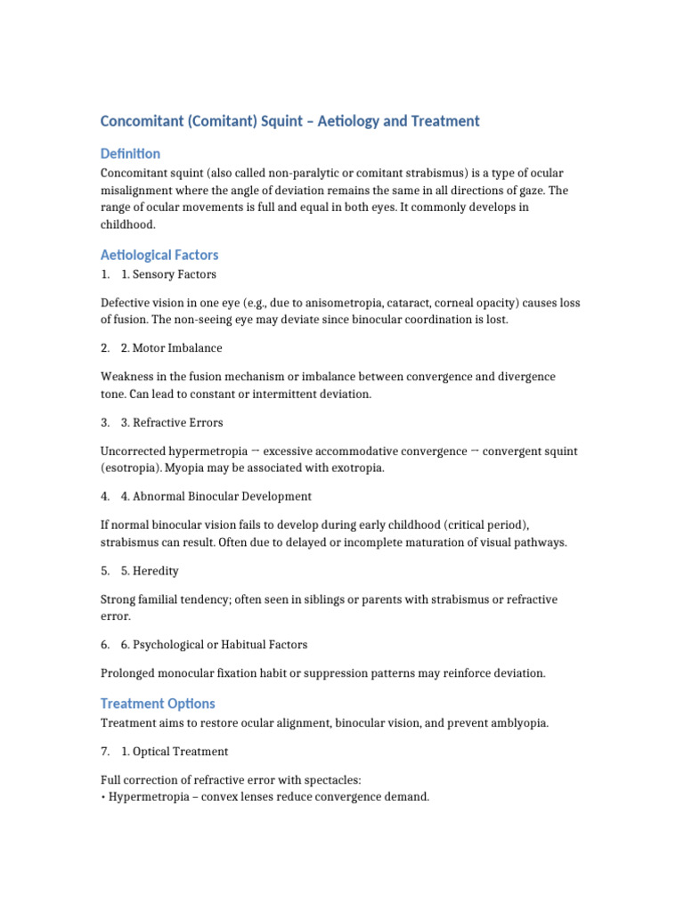 Understanding Concomitant Squint | PDF | Senses | Vision