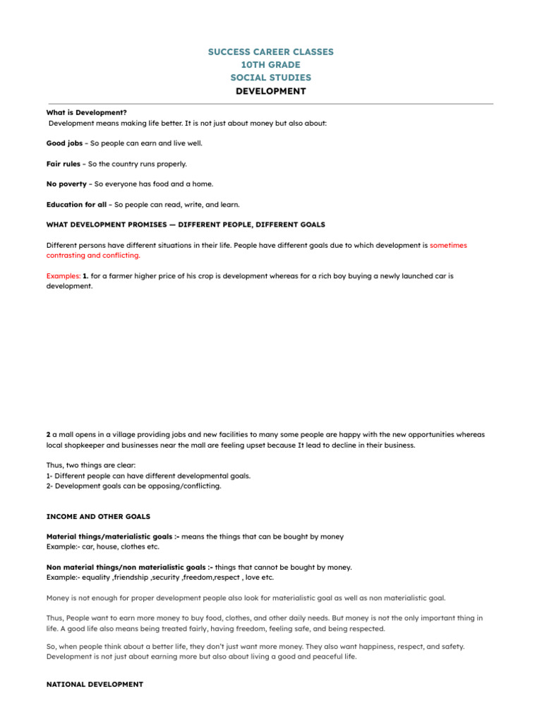 Development Full Chapter Notes Class 10th Economics (Session 2025-26 ...