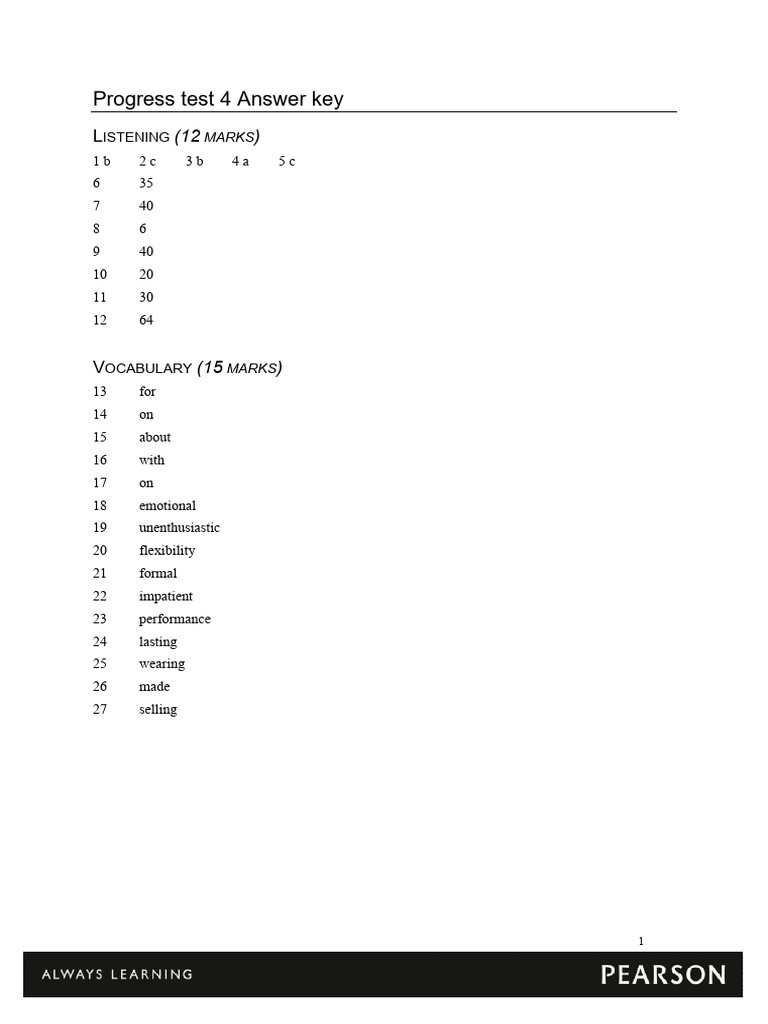Progress Test 4 Answer Key | PDF