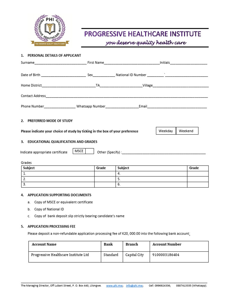 Application Form for Progressive Healthcare | PDF