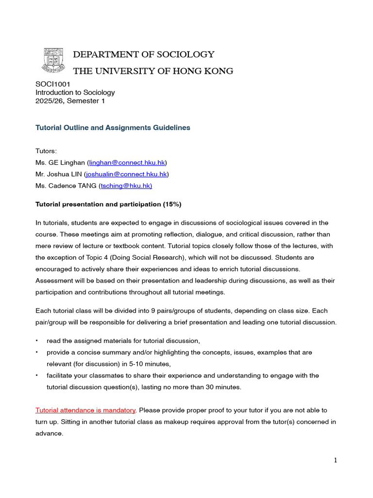 SOCI1001 Sociology Tutorial Guide | PDF | Deviance (Sociology) | Sociology