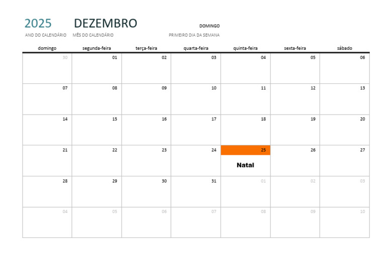 Calendário de Dezembro de 2025 | PDF