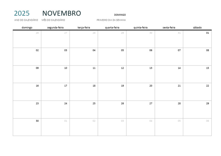 Calendário de Novembro 2025 | PDF