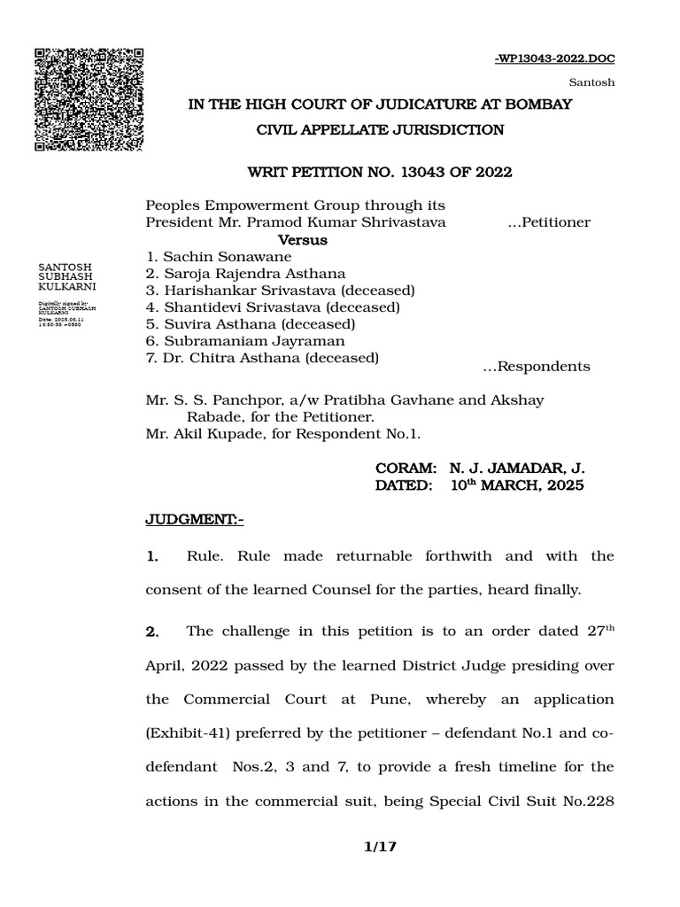 Bombay High Court Writ Petition 13043/2022 | PDF | Lawsuit | Legal Concepts