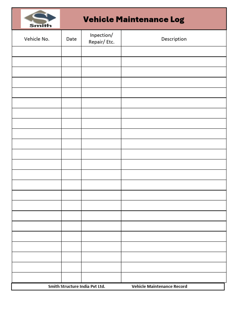 Vehicle Maintenance Log Template 33 | PDF