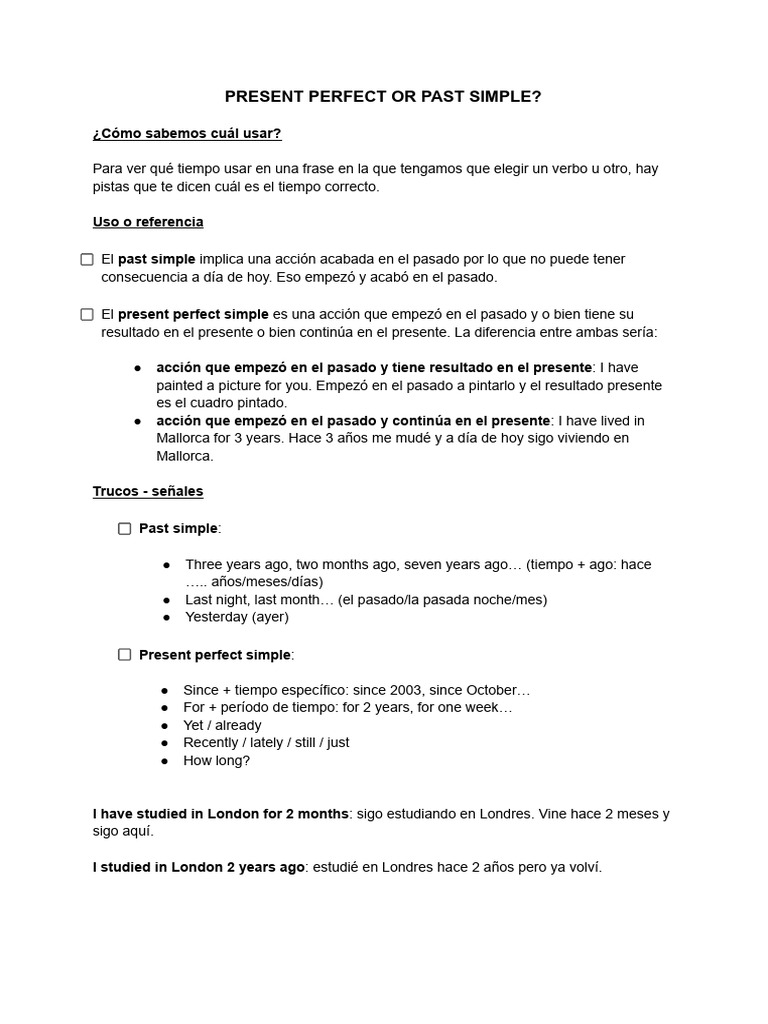 Uso del Present Perfect y Past Simple | PDF