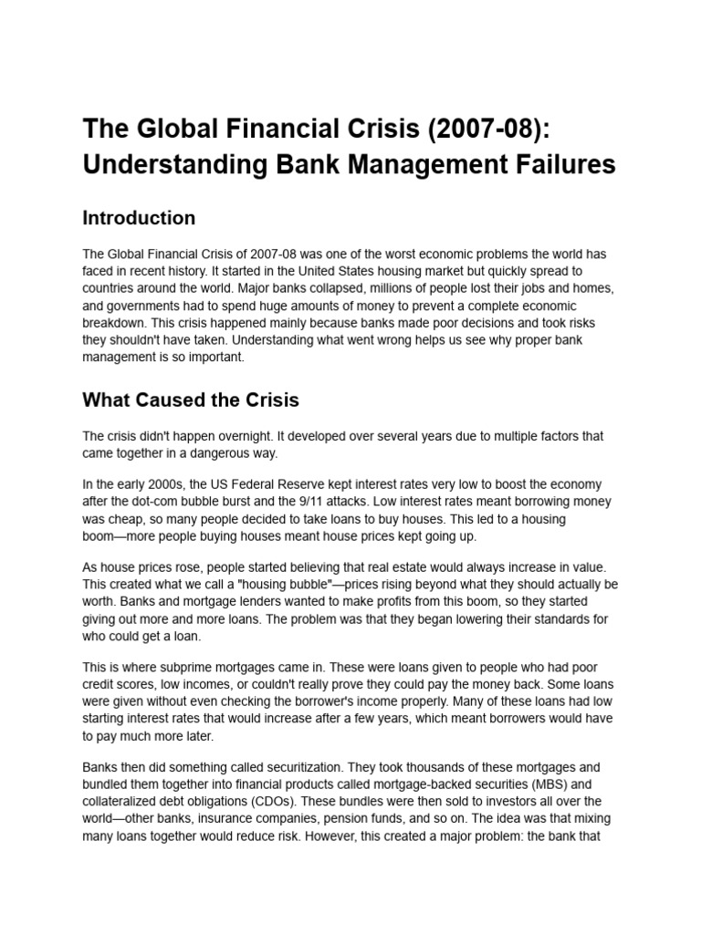 The Global Financial Crisis (2007-08) - Understanding Bank Management ...