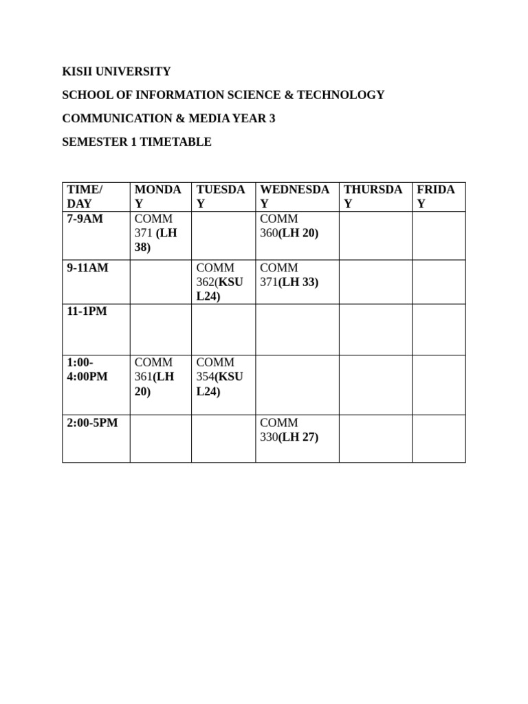 Media 3.1 Timetable | PDF
