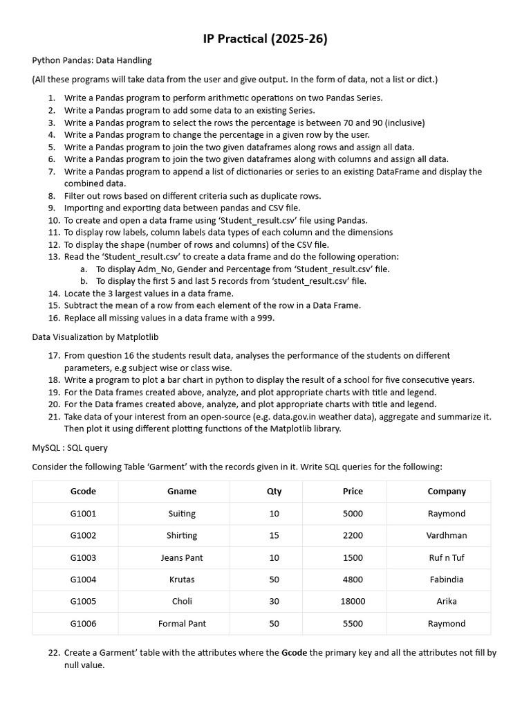 Python Pandas & MySQL Data Handling Guide | PDF | Databases | Data ...