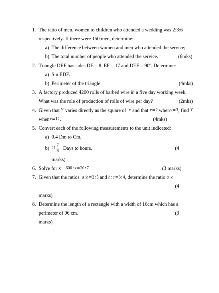 Math Problems on Ratios and Geometry | PDF