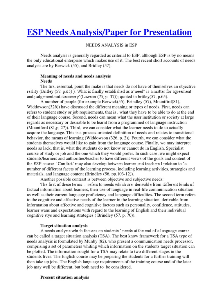 ESP Needs Analysis | PDF