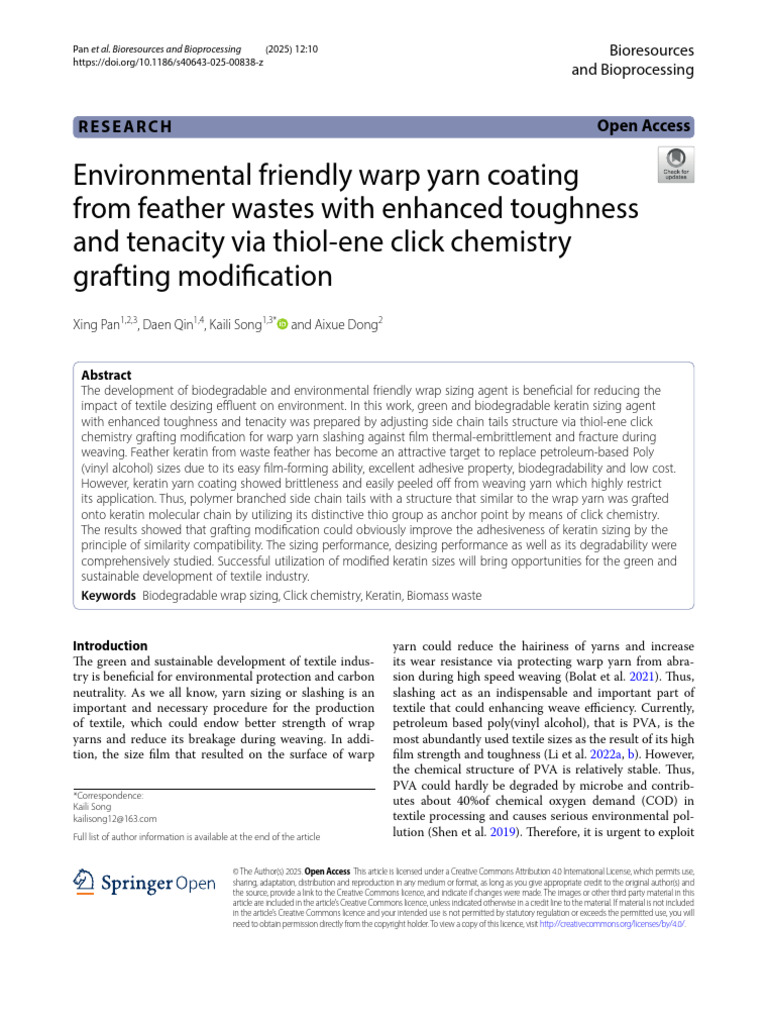 Environmental Friendly Warp Yarn Coating From Feather Wastes With ...