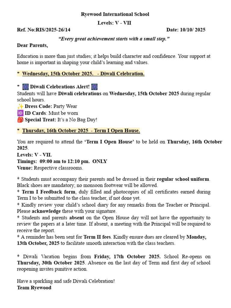 Ryewood School Diwali & Open House 2025 | PDF