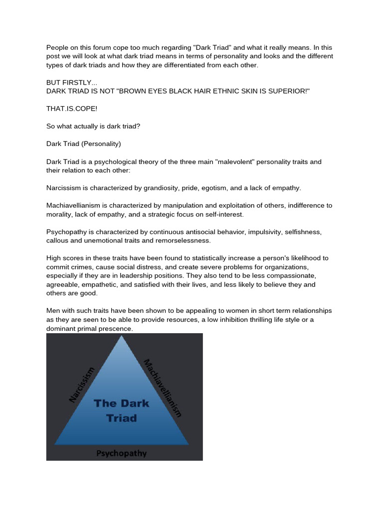 Darktriad Explained | PDF | Dark Triad | Psychology