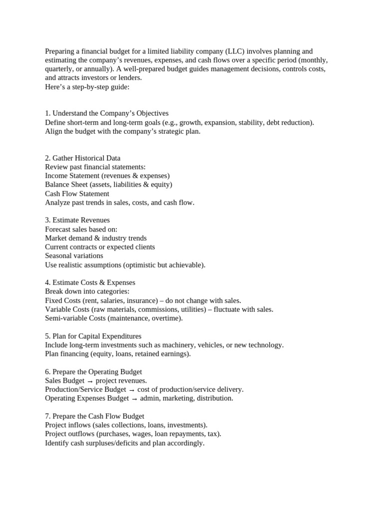 LLC Financial Budgeting Guide | PDF | Budget | Expense