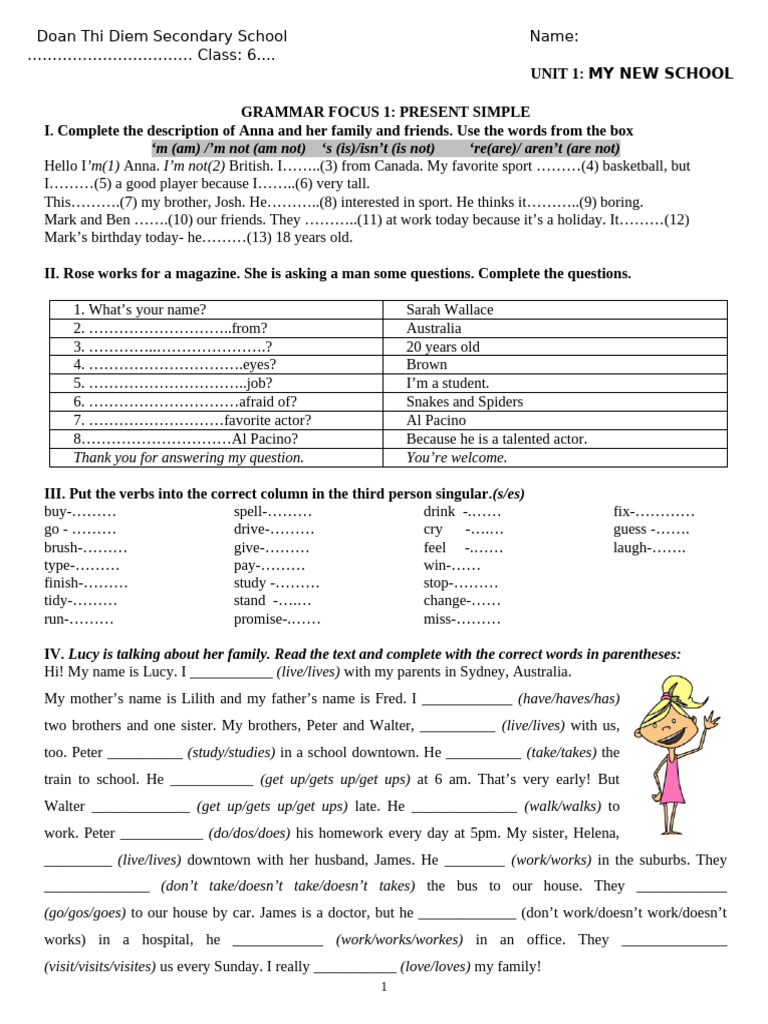 Grammar Exercises for 6th Grade Students | PDF