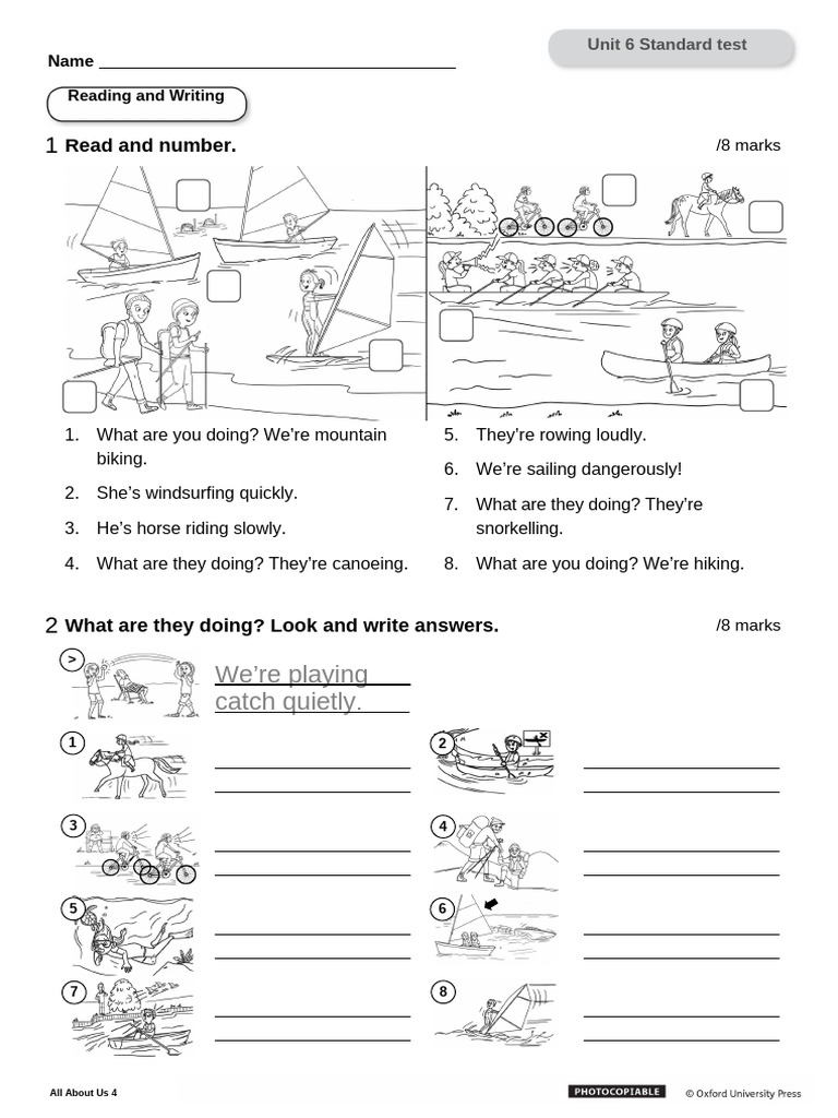 Unit 6 Standard Test for All About Us 4 | PDF