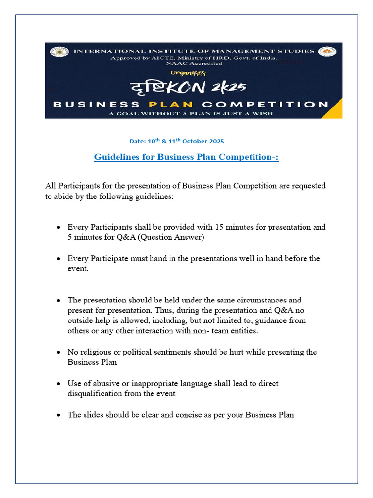 Business Plan Competition Guidelines 2025 | PDF