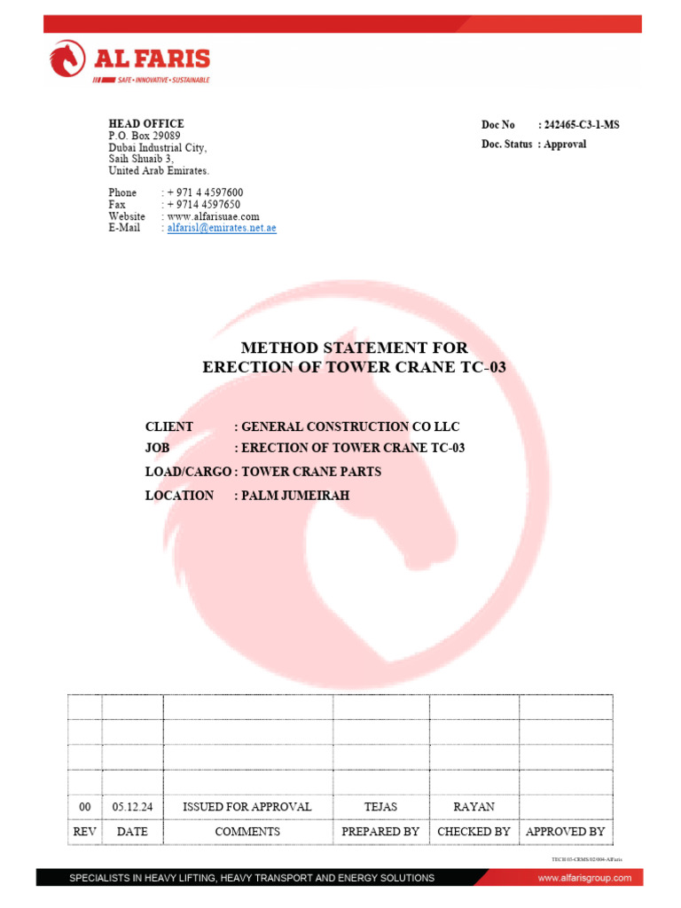 Method Statement for Tower Crane TC-03 | PDF | Crane (Machine ...