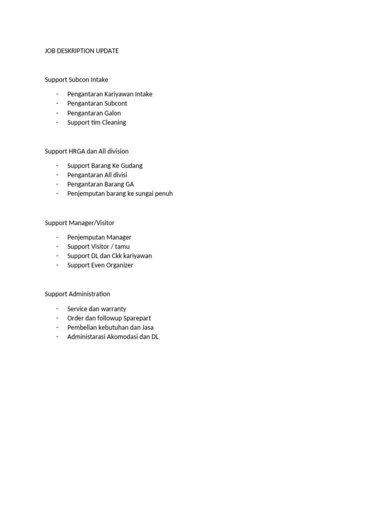 Job Deskription Update | PDF