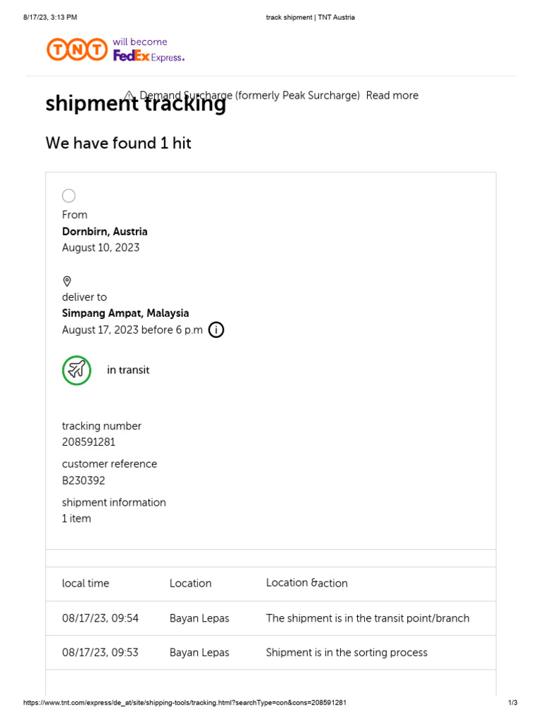 TNT Shipment Tracking in Austria | PDF | Money | Services (Economics)