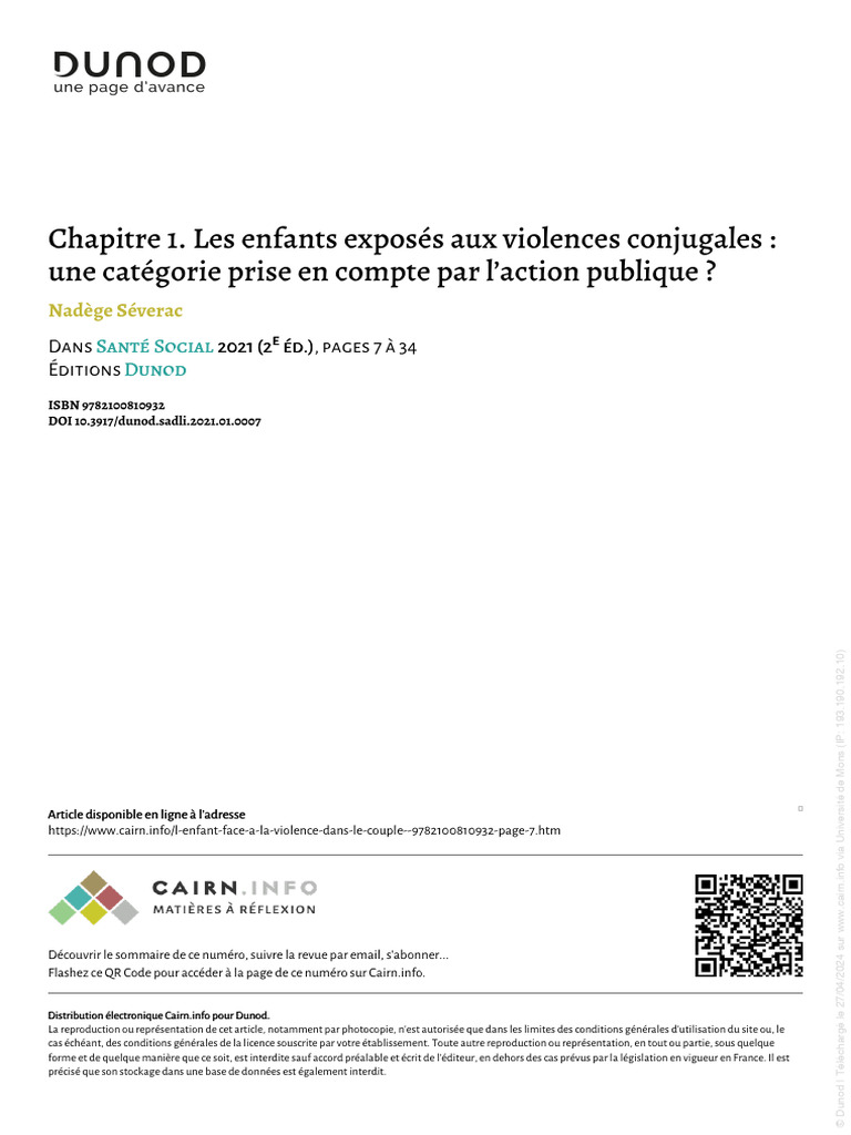 Enfants et violences conjugales : enjeux publics | PDF | La violence ...